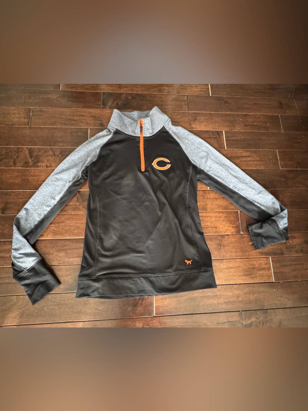 Victoria Secret PINK NFL Collab Black & Gray Chicago Bears Quarter-Zip Pullover